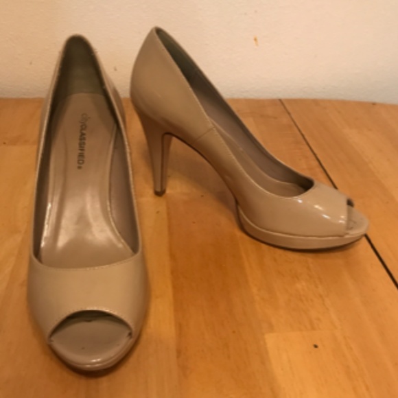 Peep Toe Nude Shinny High Heels - Picture 1 of 1